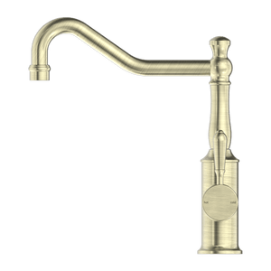 Nero Mixer Taps YORK KITCHEN MIXER HOOK SPOUT WITH METAL LEVER AGED BRASS (NR69210702AB)