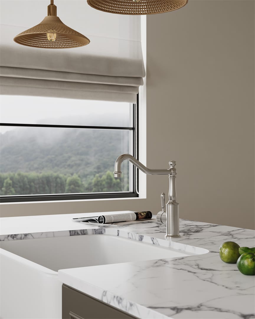 York Kitchen Mixer Hook Spout With Metal Lever Brushed Nickel (NR69210702BN)