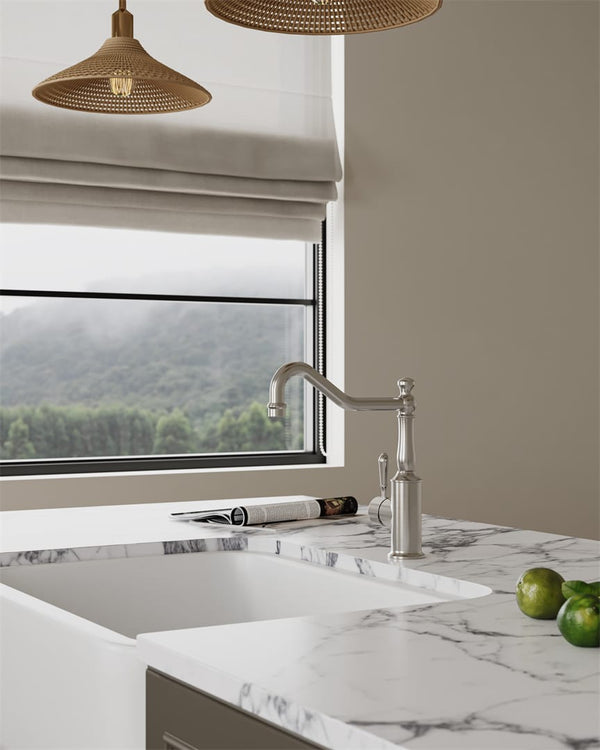 Nero Mixer Taps York Kitchen Mixer Hook Spout With Metal Lever Brushed Nickel (NR69210702BN)