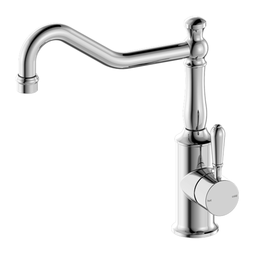 Nero Mixer Taps YORK KITCHEN MIXER HOOK SPOUT WITH METAL LEVER CHROME (NR69210702CH)