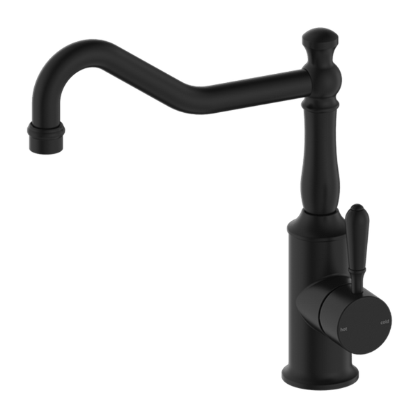 Nero Mixer Taps YORK KITCHEN MIXER HOOK SPOUT WITH METAL LEVER MATTE BLACK (NR69210702MB)