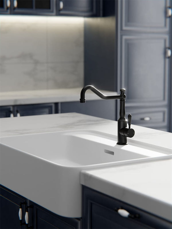 Nero Mixer Taps YORK KITCHEN MIXER HOOK SPOUT WITH METAL LEVER MATTE BLACK (NR69210702MB)