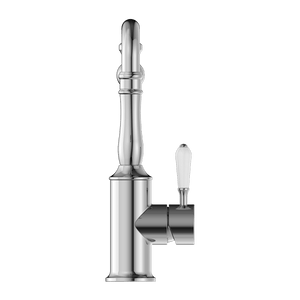 Nero Mixer Taps YORK KITCHEN MIXER HOOK SPOUT WITH WHITE PORCELAIN LEVER CHROME (NR69210701CH)