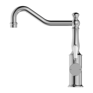 Nero Mixer Taps YORK KITCHEN MIXER HOOK SPOUT WITH WHITE PORCELAIN LEVER CHROME (NR69210701CH)