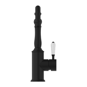 Nero Mixer Taps YORK KITCHEN MIXER HOOK SPOUT WITH WHITE PORCELAIN LEVER MATTE BLACK (NR69210701MB)