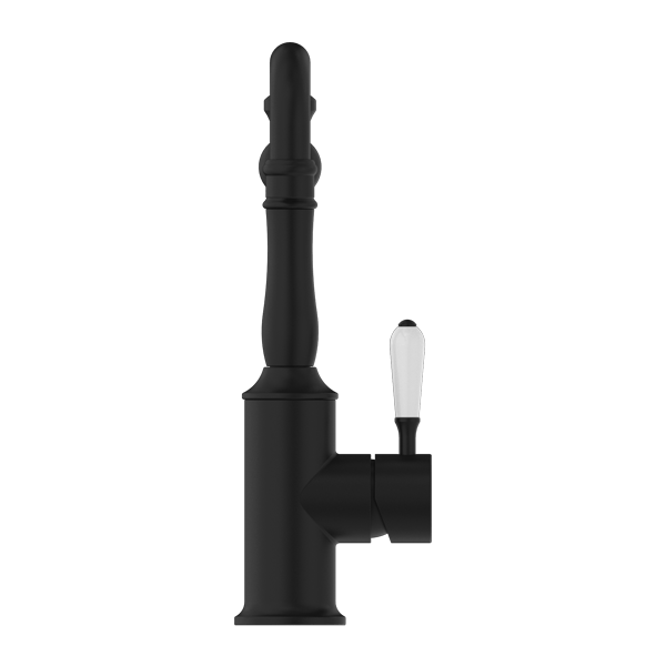 Nero Mixer Taps YORK KITCHEN MIXER HOOK SPOUT WITH WHITE PORCELAIN LEVER MATTE BLACK (NR69210701MB)