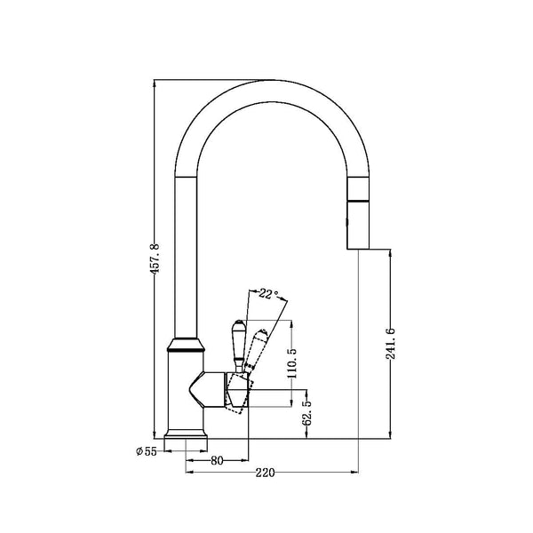 Nero Mixer Taps YORK PULL OUT SINK MIXER WITH VEGIE SPRAY FUNCTION WITH BLACK PORCELAIN LEVER CHROME (NR69210803CH)
