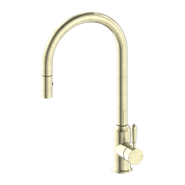 Nero Mixer Taps YORK PULL OUT SINK MIXER WITH VEGIE SPRAY FUNCTION WITH METAL LEVER AGED BRASS (NR69210802AB)