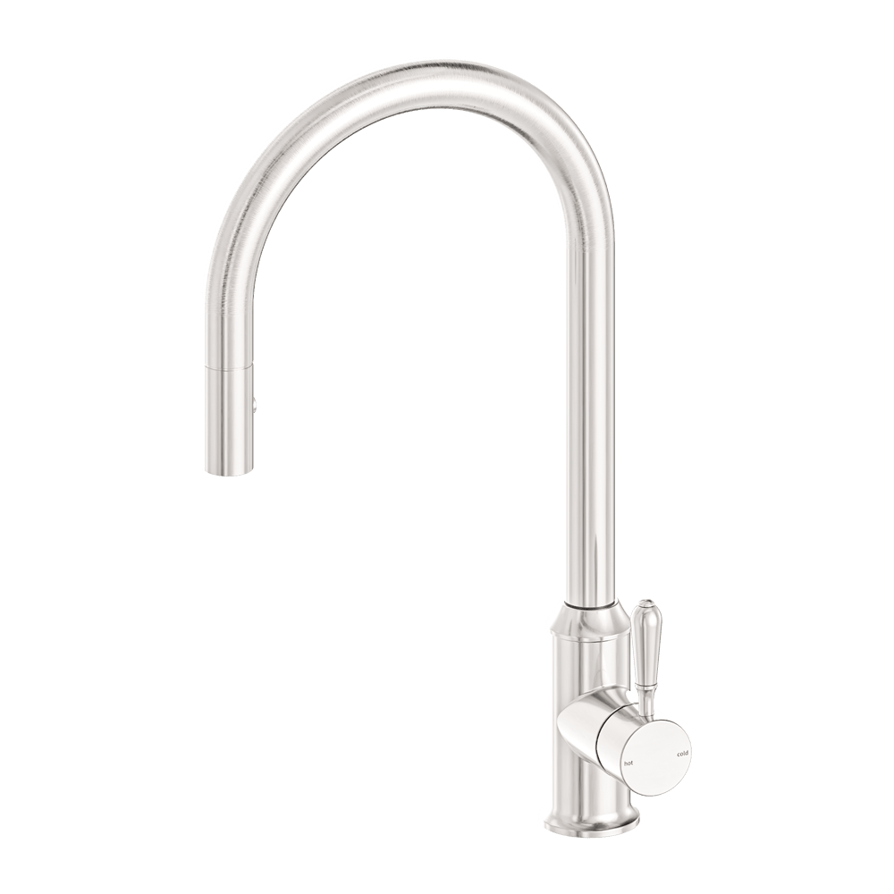 Nero Mixer Taps York Pull Out Sink Mixer With Vegie Spray Function With Metal Lever Brushed Nickel (NR69210802BN)