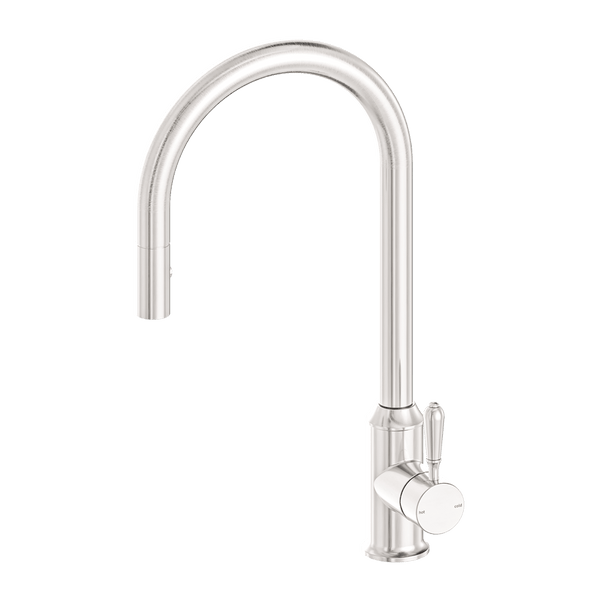 Nero Mixer Taps York Pull Out Sink Mixer With Vegie Spray Function With Metal Lever Brushed Nickel (NR69210802BN)