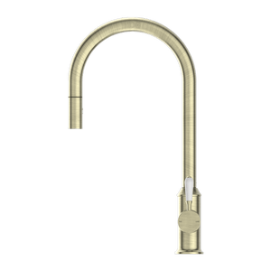Nero Mixer Taps YORK PULL OUT SINK MIXER WITH VEGIE SPRAY FUNCTION WITH WHITE PORCELAIN LEVER AGED BRASS (NR69210801AB)