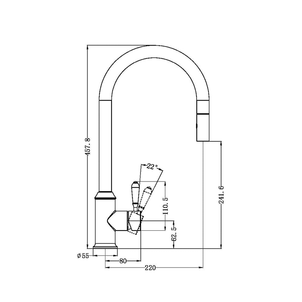 York Pull Out Sink Mixer With Vegie Spray Function With White Porcelain Lever Brushed Nickel (NR69210801BN)