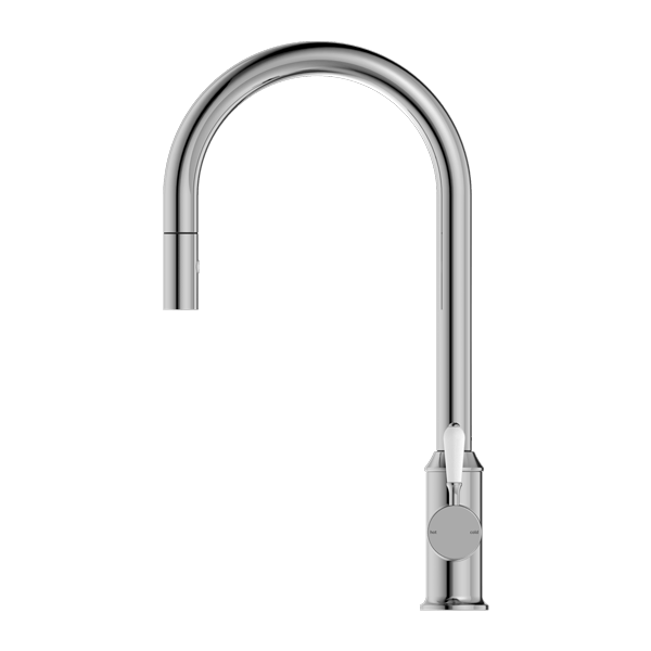 Nero Mixer Taps YORK PULL OUT SINK MIXER WITH VEGIE SPRAY FUNCTION WITH WHITE PORCELAIN LEVER CHROME (NR69210801CH)