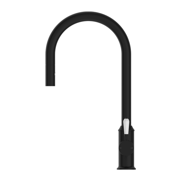 YORK PULL OUT SINK MIXER WITH VEGIE SPRAY FUNCTION WITH WHITE PORCELAIN LEVER MATTE BLACK (NR69210801MB)