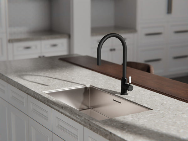 Nero Mixer Taps YORK PULL OUT SINK MIXER WITH VEGIE SPRAY FUNCTION WITH WHITE PORCELAIN LEVER MATTE BLACK (NR69210801MB)