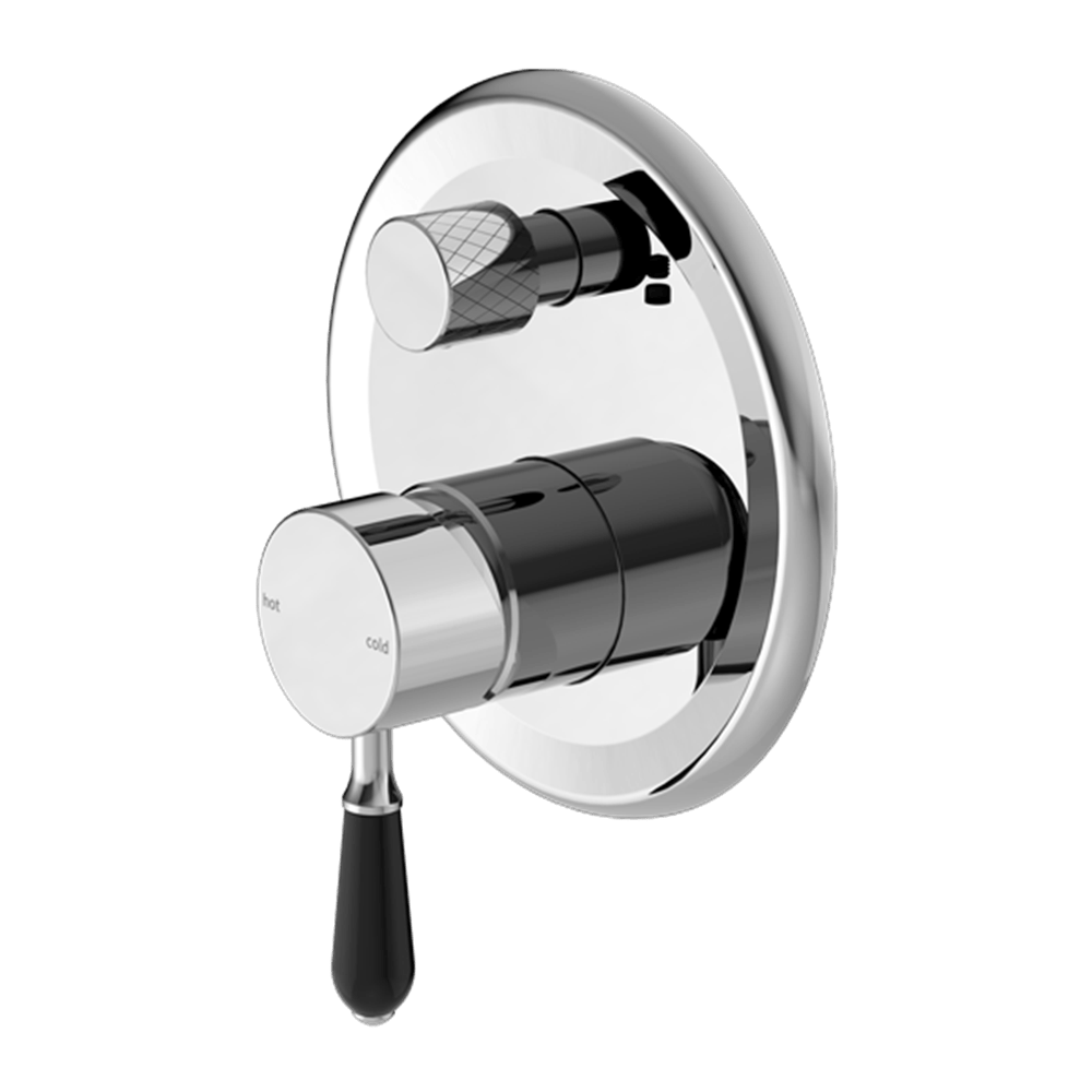 Nero Mixer Taps YORK SHOWER MIXER WITH DIVERTOR WITH BLACK PORCELAIN LEVER CHROME (NR692109A03CH)