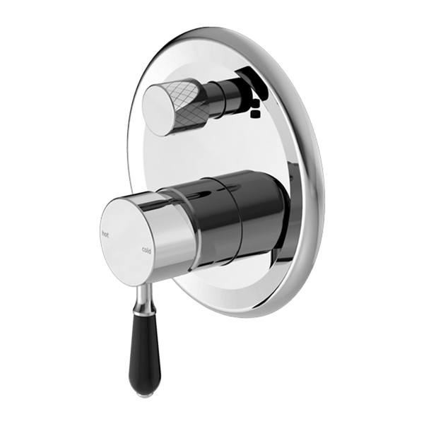 Nero Mixer Taps YORK SHOWER MIXER WITH DIVERTOR WITH BLACK PORCELAIN LEVER CHROME (NR692109A03CH)