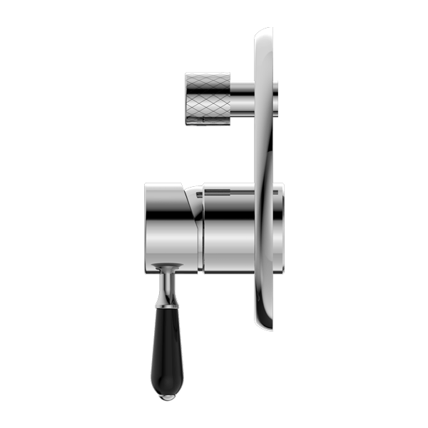 Nero Mixer Taps YORK SHOWER MIXER WITH DIVERTOR WITH BLACK PORCELAIN LEVER CHROME (NR692109A03CH)