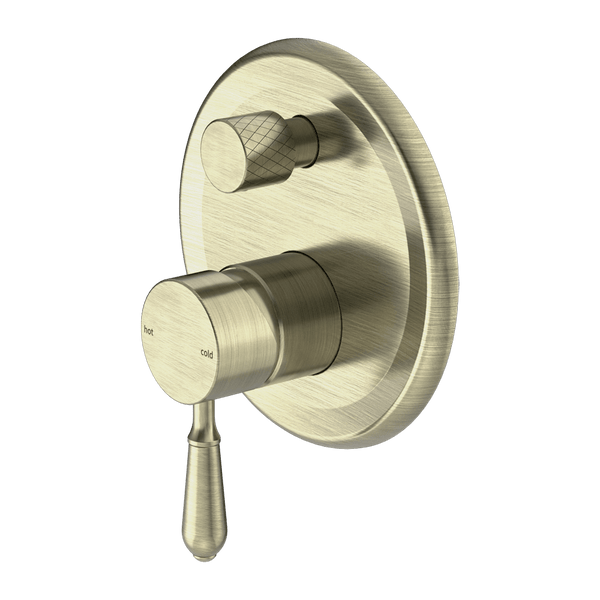 Nero Mixer Taps YORK SHOWER MIXER WITH DIVERTOR WITH METAL LEVER AGED BRASS (NR692109A02AB)