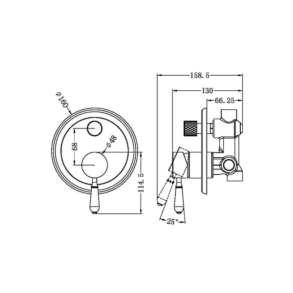 Nero Mixer Taps YORK SHOWER MIXER WITH DIVERTOR WITH METAL LEVER MATTE BLACK (NR692109A02MB)