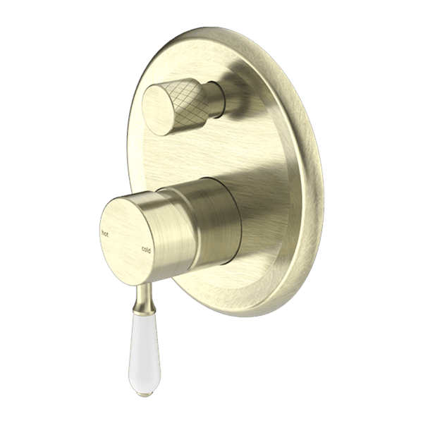 Nero Mixer Taps YORK SHOWER MIXER WITH DIVERTOR WITH WHITE PORCELAIN LEVER AGED BRASS (NR692109A01AB)