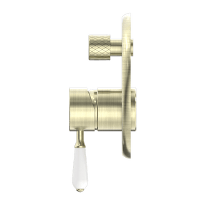 Nero Mixer Taps YORK SHOWER MIXER WITH DIVERTOR WITH WHITE PORCELAIN LEVER AGED BRASS (NR692109A01AB)