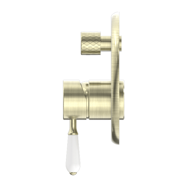 Nero Mixer Taps YORK SHOWER MIXER WITH DIVERTOR WITH WHITE PORCELAIN LEVER AGED BRASS (NR692109A01AB)