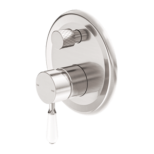 Nero Mixer Taps York Shower Mixer With Divertor With White Porcelain Lever Brushed Nickel (NR692109a01BN)