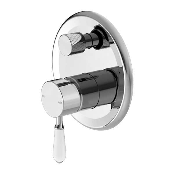 Nero Mixer Taps YORK SHOWER MIXER WITH DIVERTOR WITH WHITE PORCELAIN LEVER CHROME (NR692109A01CH)