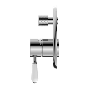 Nero Mixer Taps YORK SHOWER MIXER WITH DIVERTOR WITH WHITE PORCELAIN LEVER CHROME (NR692109A01CH)