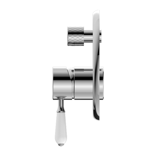 Nero Mixer Taps YORK SHOWER MIXER WITH DIVERTOR WITH WHITE PORCELAIN LEVER CHROME (NR692109A01CH)