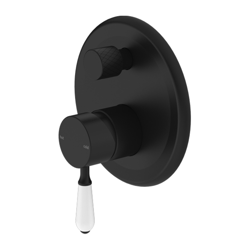 Nero Mixer Taps YORK SHOWER MIXER WITH DIVERTOR WITH WHITE PORCELAIN LEVER MATTE BLACK (NR692109A01MB)