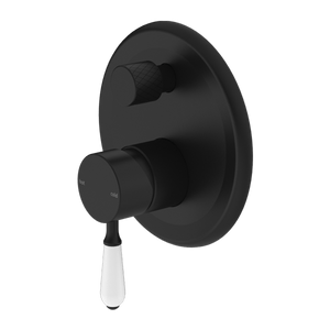 Nero Mixer Taps YORK SHOWER MIXER WITH DIVERTOR WITH WHITE PORCELAIN LEVER MATTE BLACK (NR692109A01MB)