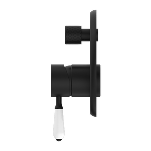 Nero Mixer Taps YORK SHOWER MIXER WITH DIVERTOR WITH WHITE PORCELAIN LEVER MATTE BLACK (NR692109A01MB)