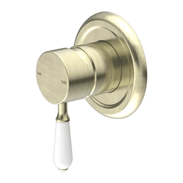 Nero Mixer Taps YORK SHOWER MIXER WITH WHITE PORCELAIN LEVER AGED BRASS (NR69210901AB)