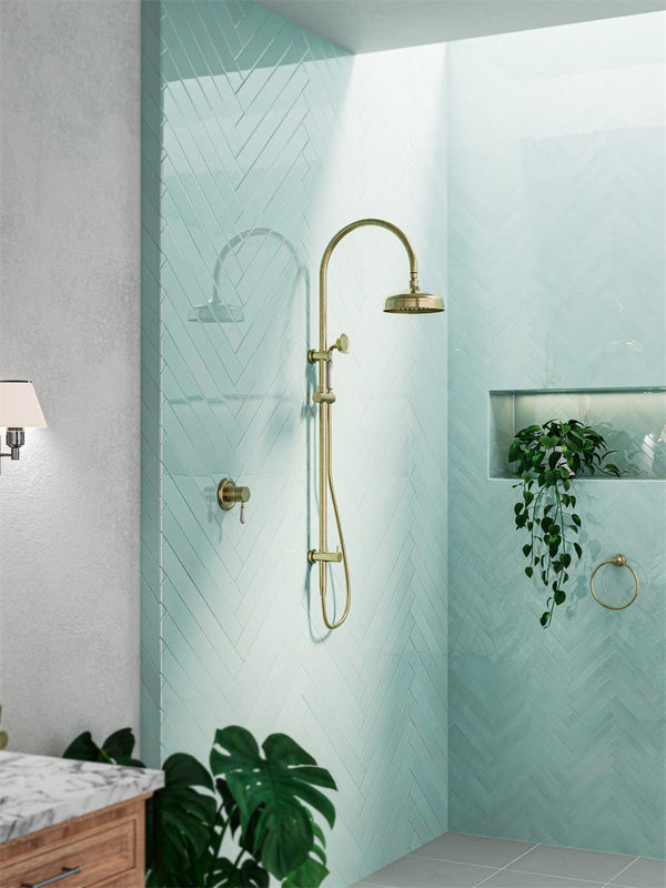 Nero Mixer Taps YORK SHOWER MIXER WITH WHITE PORCELAIN LEVER AGED BRASS (NR69210901AB)
