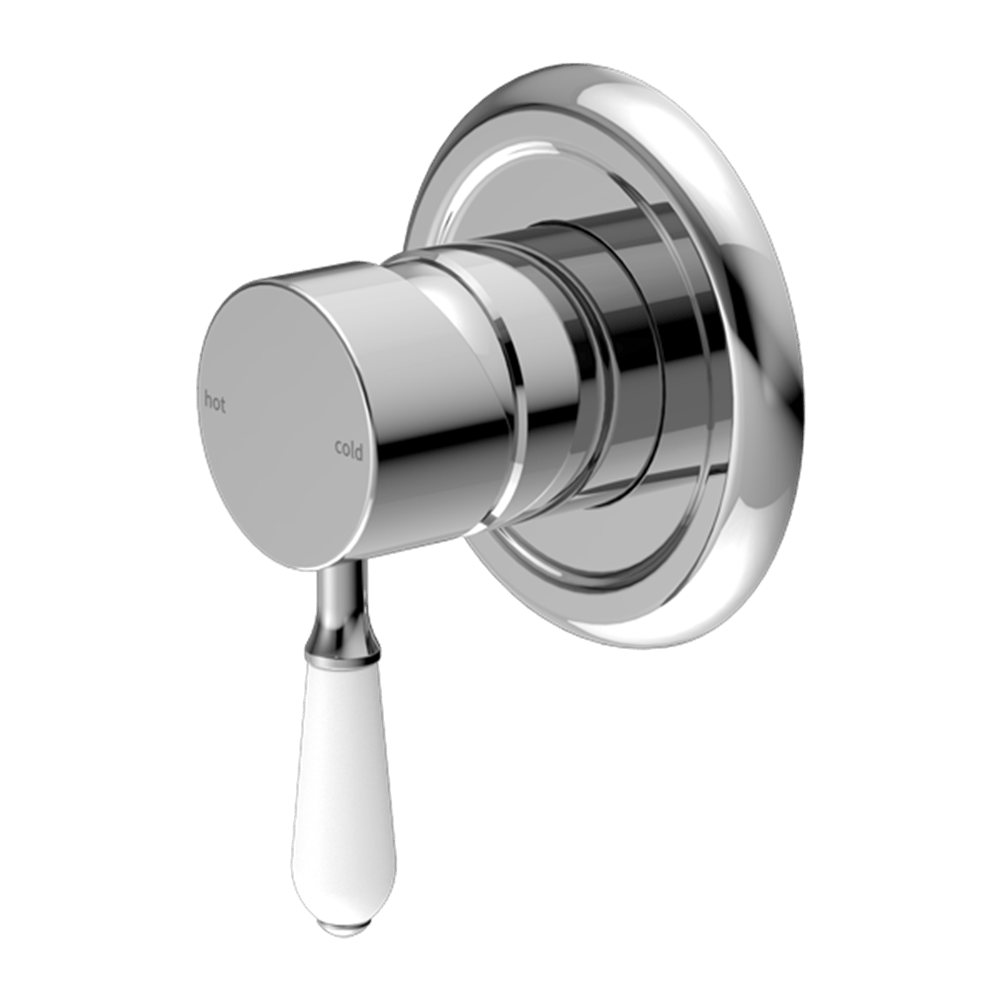 Nero Mixer Taps YORK SHOWER MIXER WITH WHITE PORCELAIN LEVER CHROME (NR69210901CH)