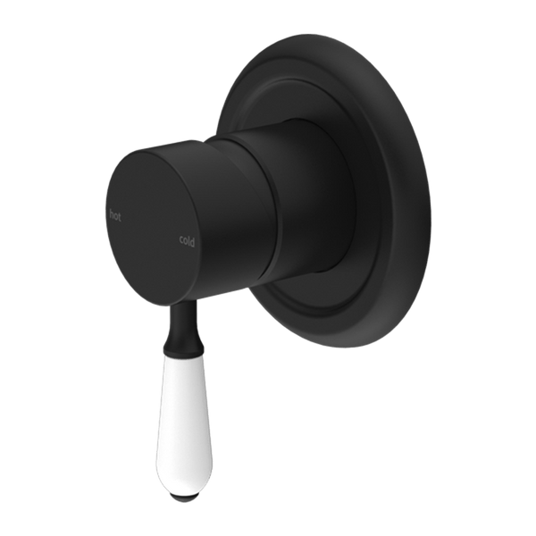 Nero Mixer Taps YORK SHOWER MIXER WITH WHITE PORCELAIN LEVER MATTE BLACK (NR69210901MB)