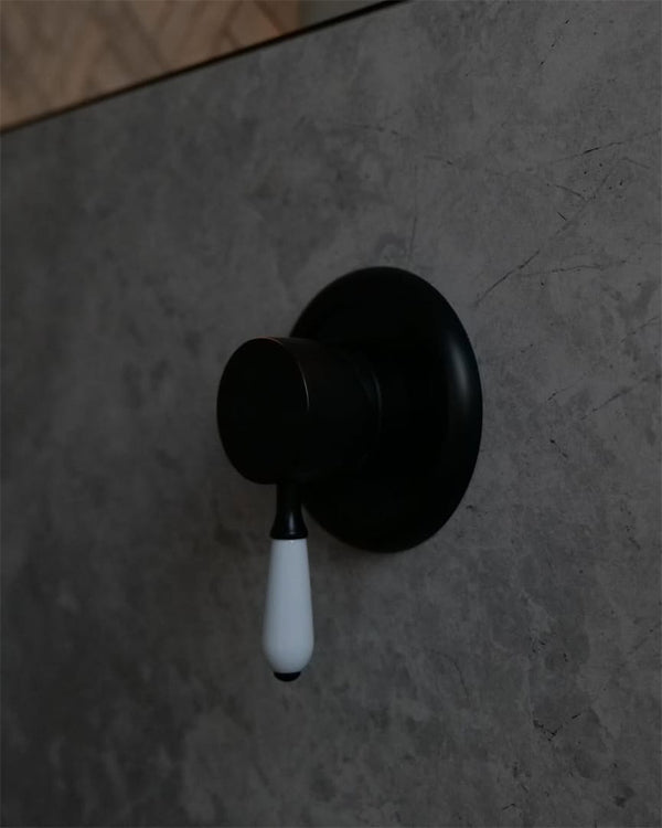 Nero Mixer Taps YORK SHOWER MIXER WITH WHITE PORCELAIN LEVER MATTE BLACK (NR69210901MB)