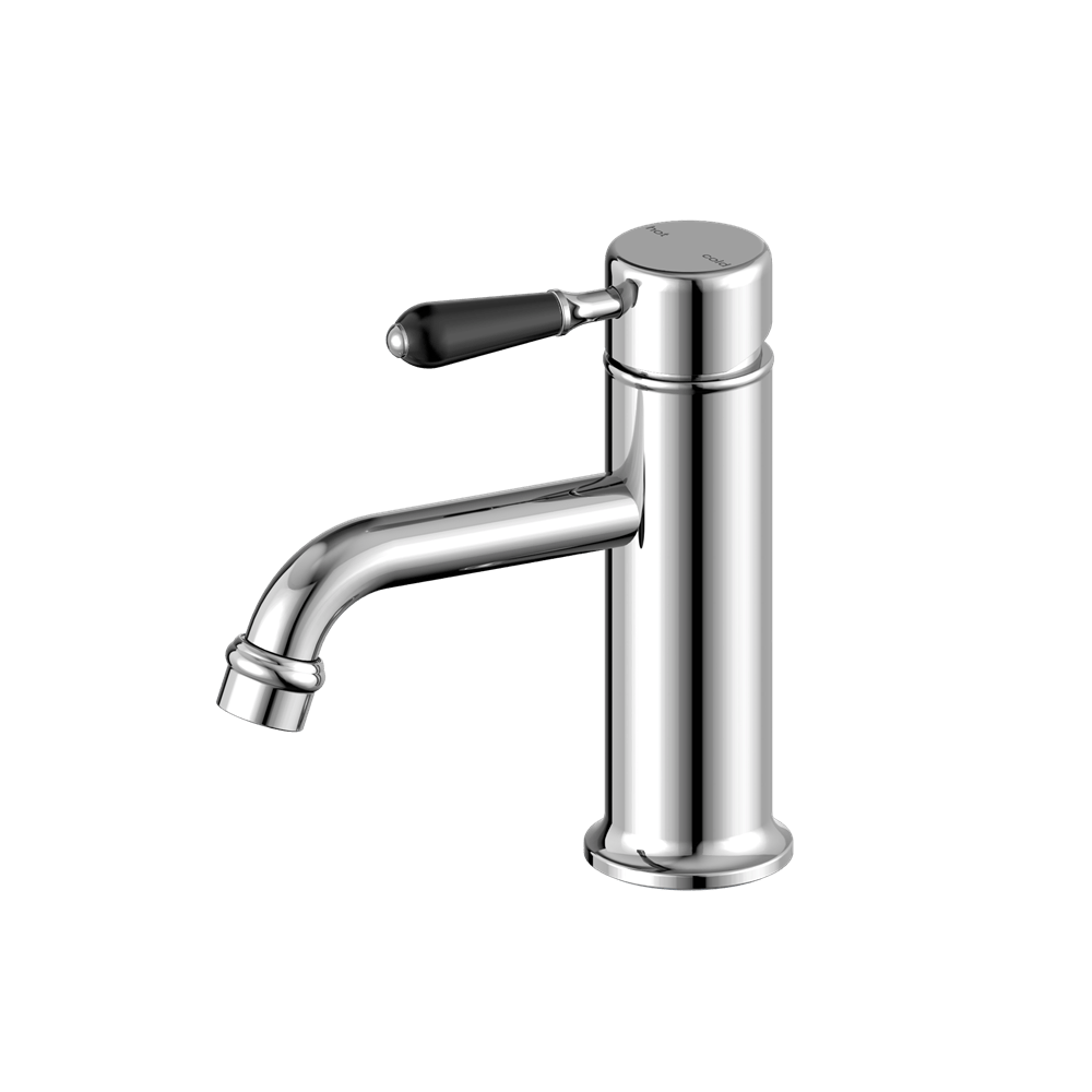 Nero Mixer Taps YORK STRAIGHT BASIN MIXER WITH BLACK PORCELAIN LEVER CHROME (NR692101b03CH)