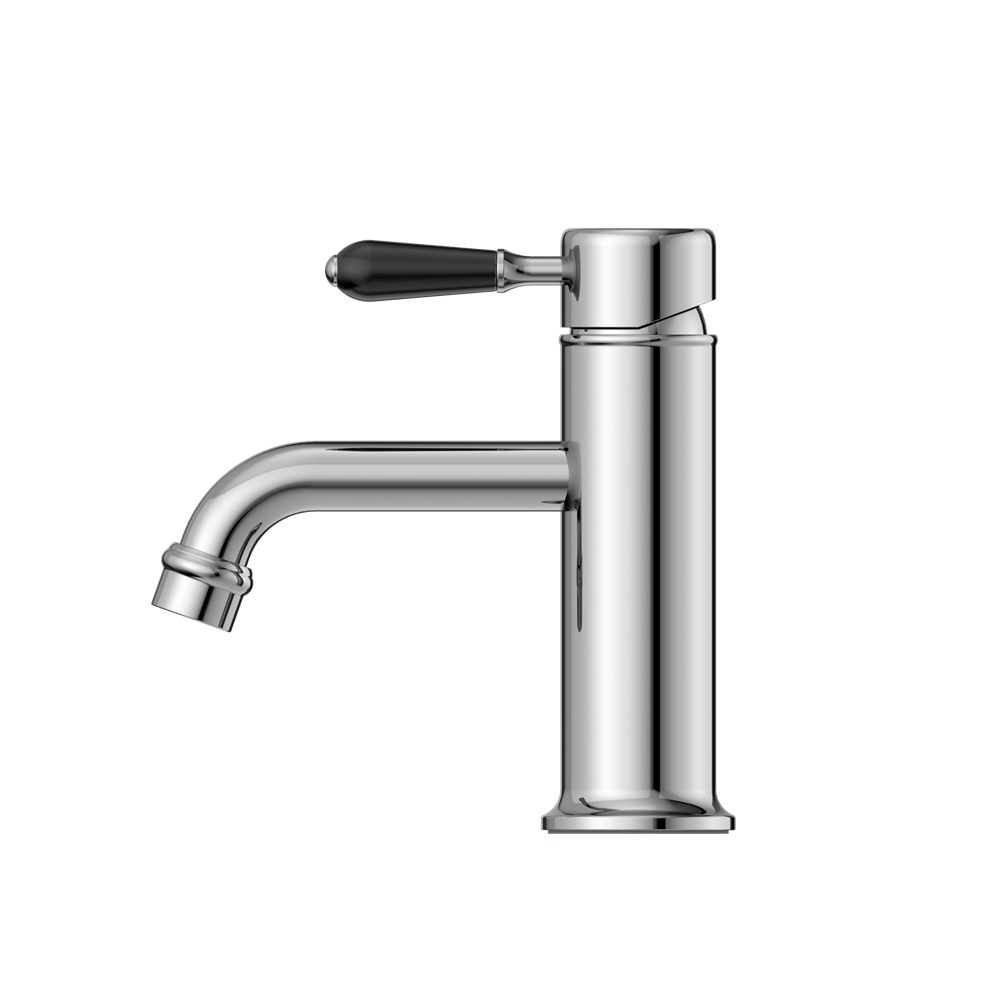 YORK STRAIGHT BASIN MIXER WITH BLACK PORCELAIN LEVER CHROME (NR692101b03CH)