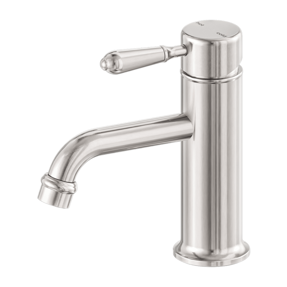 Nero Mixer Taps York Straight Basin Mixer With Metal Lever Brushed Nickel (NR692101b02BN)