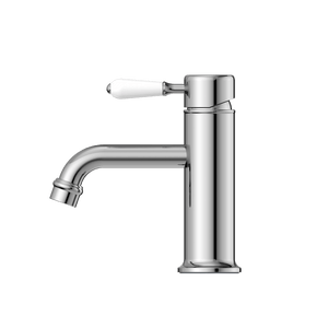 Nero Mixer Taps YORK STRAIGHT BASIN MIXER WITH WHITE PORCELAIN LEVER CHROME (NR692101b01CH)