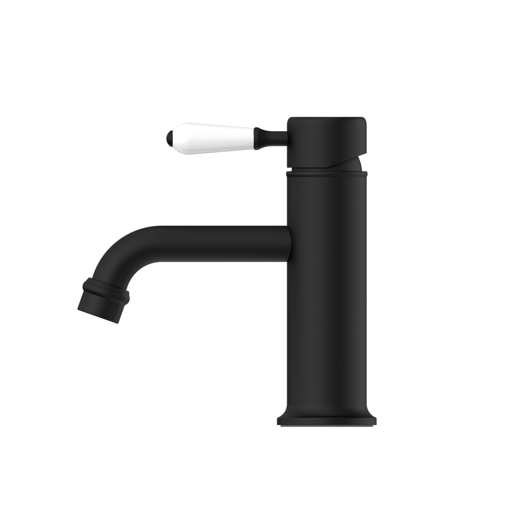 YORK STRAIGHT BASIN MIXER WITH WHITE PORCELAIN LEVER MATTE BLACK (NR692101b01MB)
