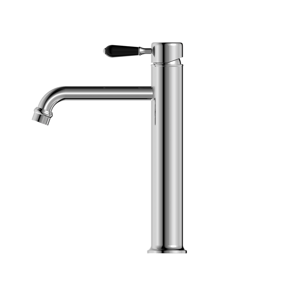 YORK STRAIGHT TALL BASIN MIXER WITH BLACK PORCELAIN LEVER CHROME (NR692101a03CH)