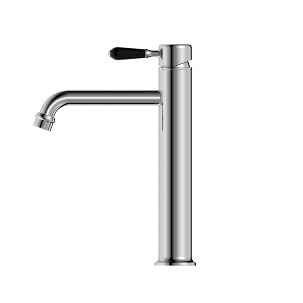 Nero Mixer Taps YORK STRAIGHT TALL BASIN MIXER WITH BLACK PORCELAIN LEVER CHROME (NR692101a03CH)