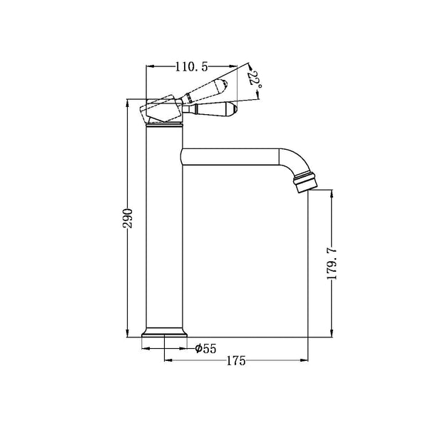 Nero Mixer Taps YORK STRAIGHT TALL BASIN MIXER WITH BLACK PORCELAIN LEVER CHROME (NR692101a03CH)