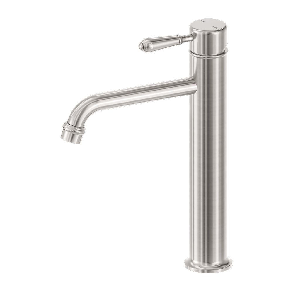 Nero Mixer Taps York Straight Tall Basin Mixer With Metal Lever Brushed Nickel (NR692101a02BN)