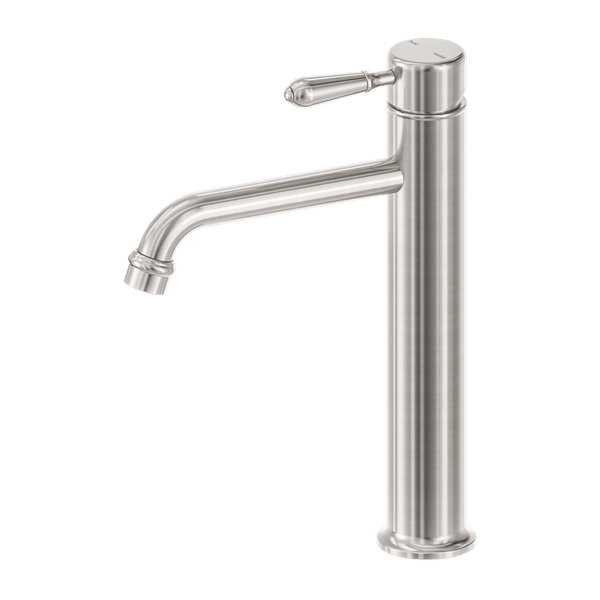 Nero Mixer Taps York Straight Tall Basin Mixer With Metal Lever Brushed Nickel (NR692101a02BN)