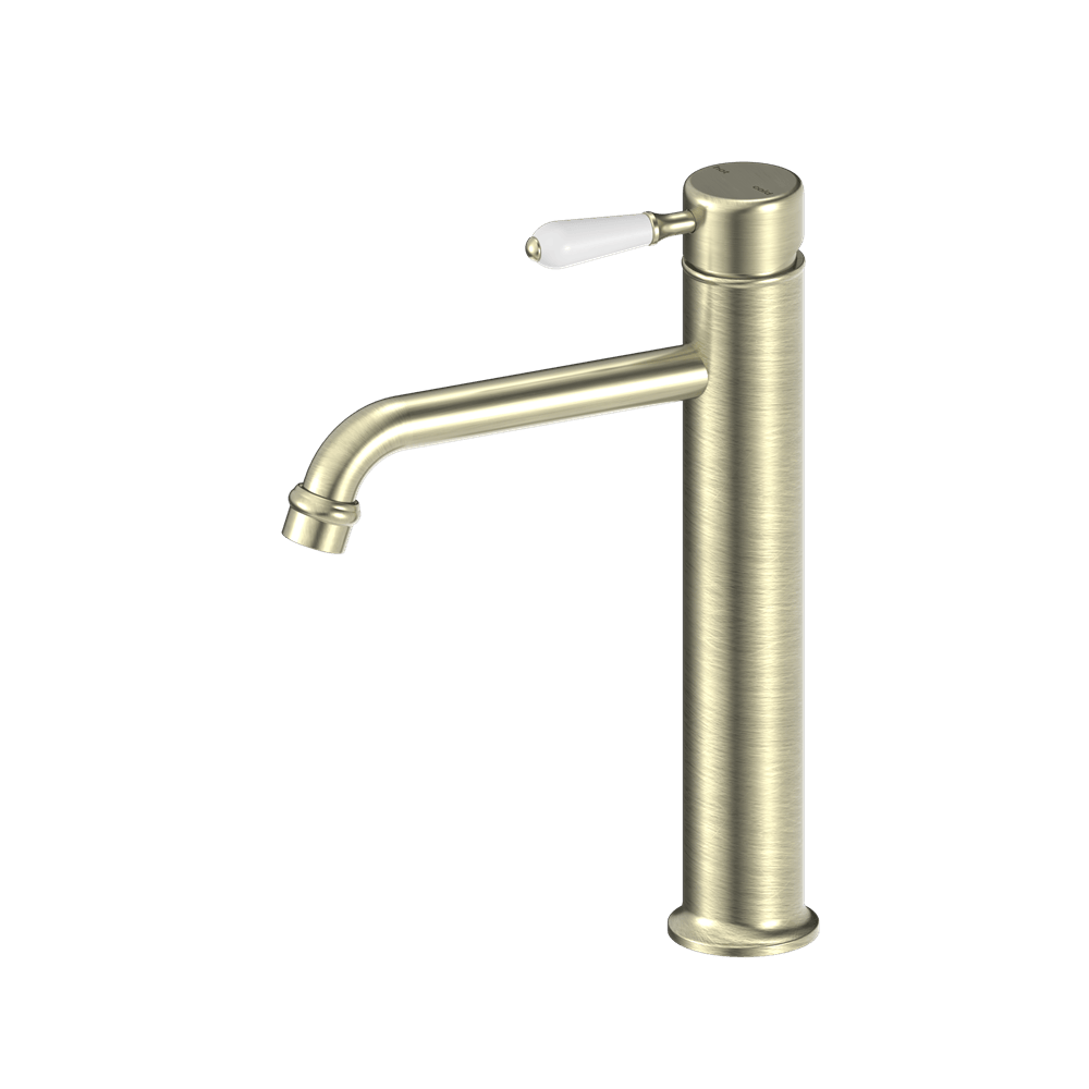Nero Mixer Taps YORK STRAIGHT TALL BASIN MIXER WITH WHITE PORCELAIN LEVER AGED BRASS (NR692101a01AB)